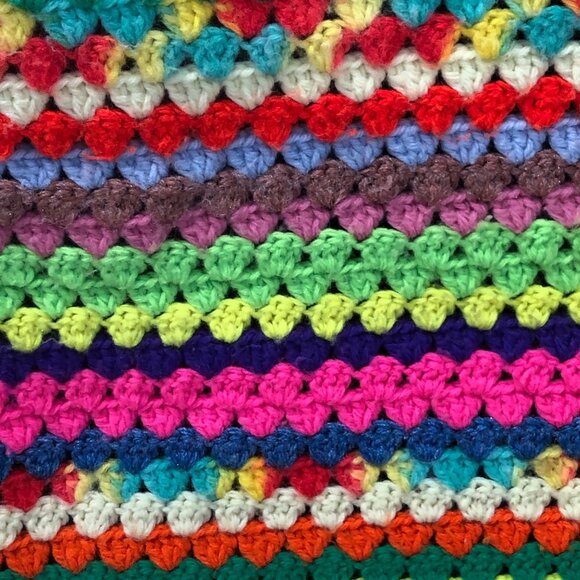 Colorful Handmade Crochet Blanket Throw Retro 48x38 - Picture 5 of 5